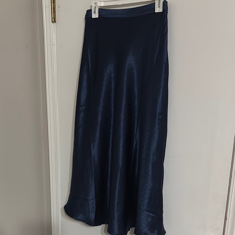 Elegant Navy Blue Satin Skirt